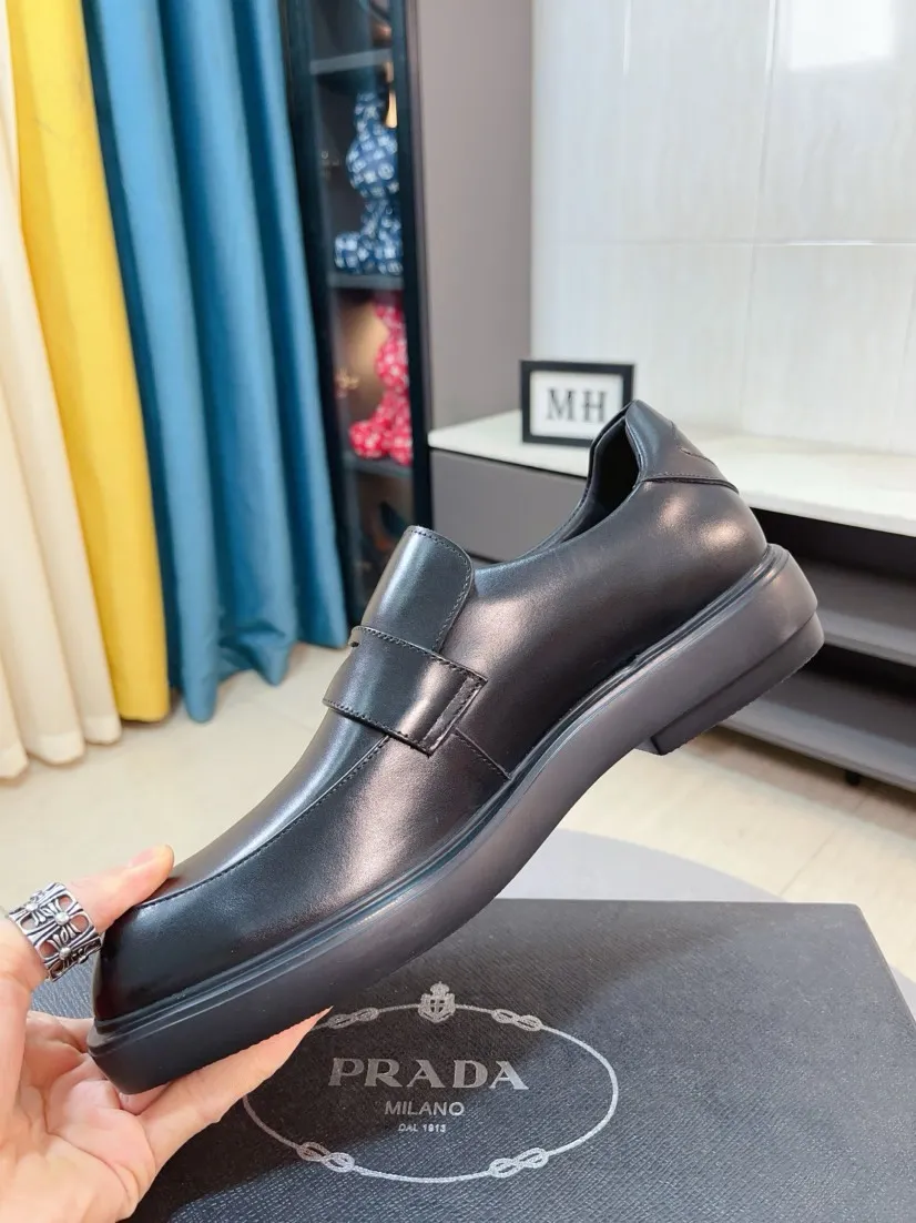 Men's shoes 💰540🌹🌹【PRADA Leather Shoes】Top purchasing agency Original imported Italian custom-made open-edge beaded cowhide leather surface, fully imported water-dyed breathable cowhide lining, original factory special molded sole super comfortable, size: 38-44